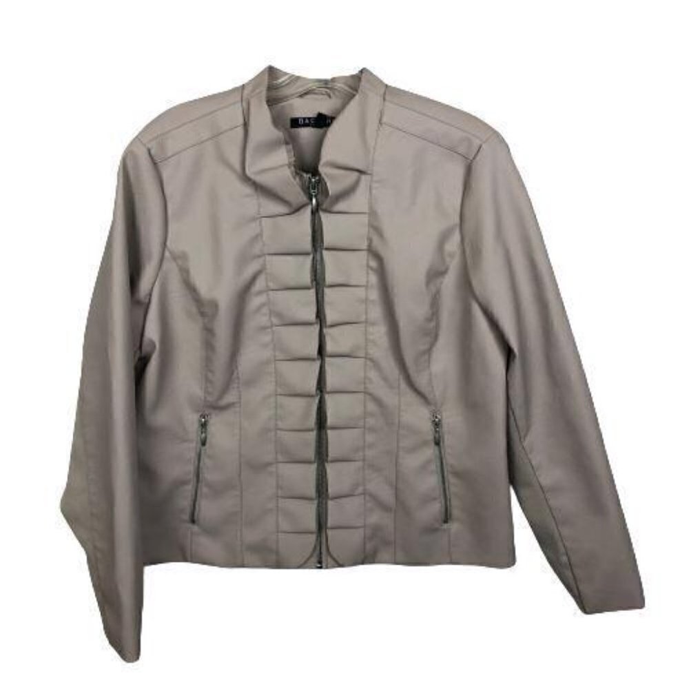 Baccini Petite PXL Faux Leather Fitted Jacket Full Zip Knit Panels Pleats 3057